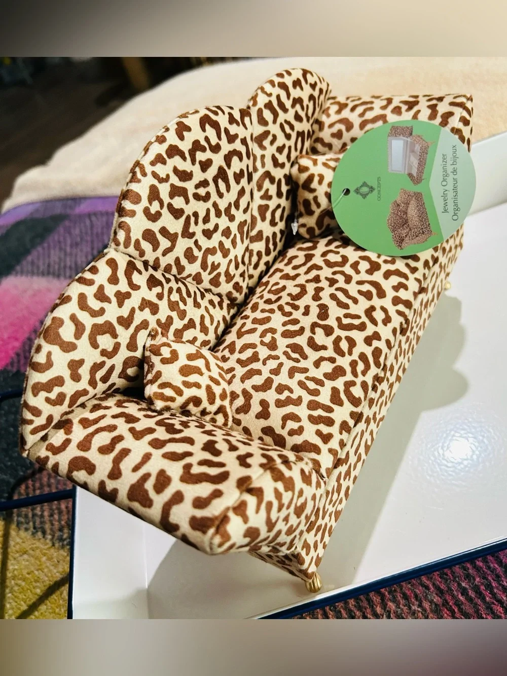 Leopard Print Jewelry Organizer Box with Mirror - Beige